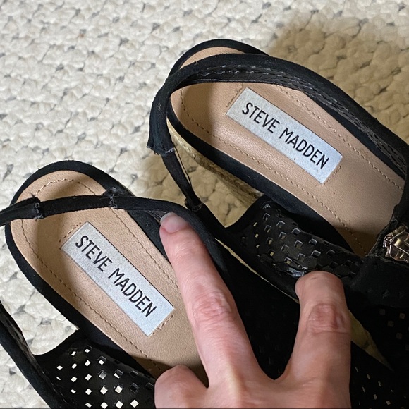 STEVE MADDEN Black Wedges Espadrilles Sandals 7.5 - Picture 4 of 6